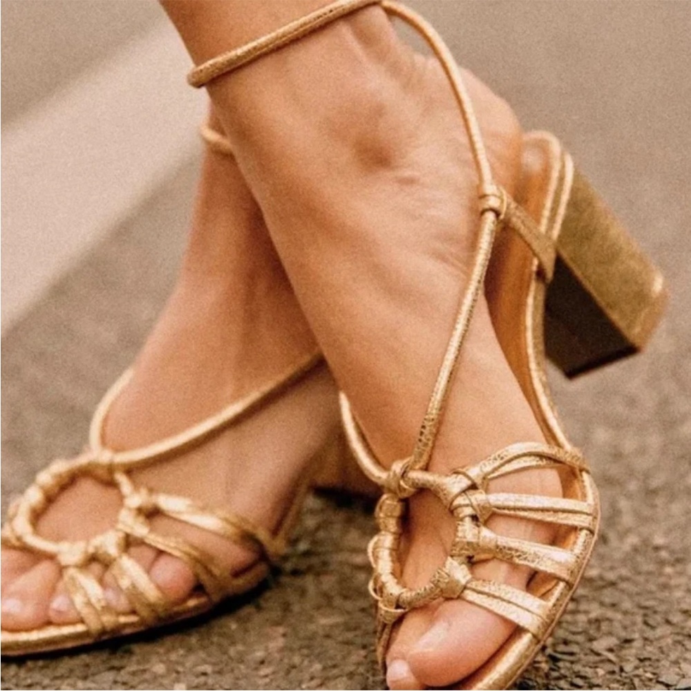 Sezane Gold Strappy Sandals with Ankle Strap